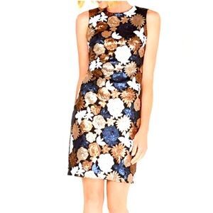 Calvin Klein Womens Floral Sequined Sheath Dress Black. NWT